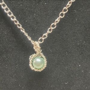 Silver and Light Green Faux Pearl Necklace